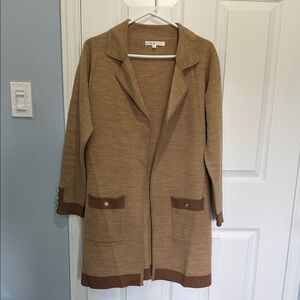 Cleo Tan and Brown Open Front Blazer/Cardigan